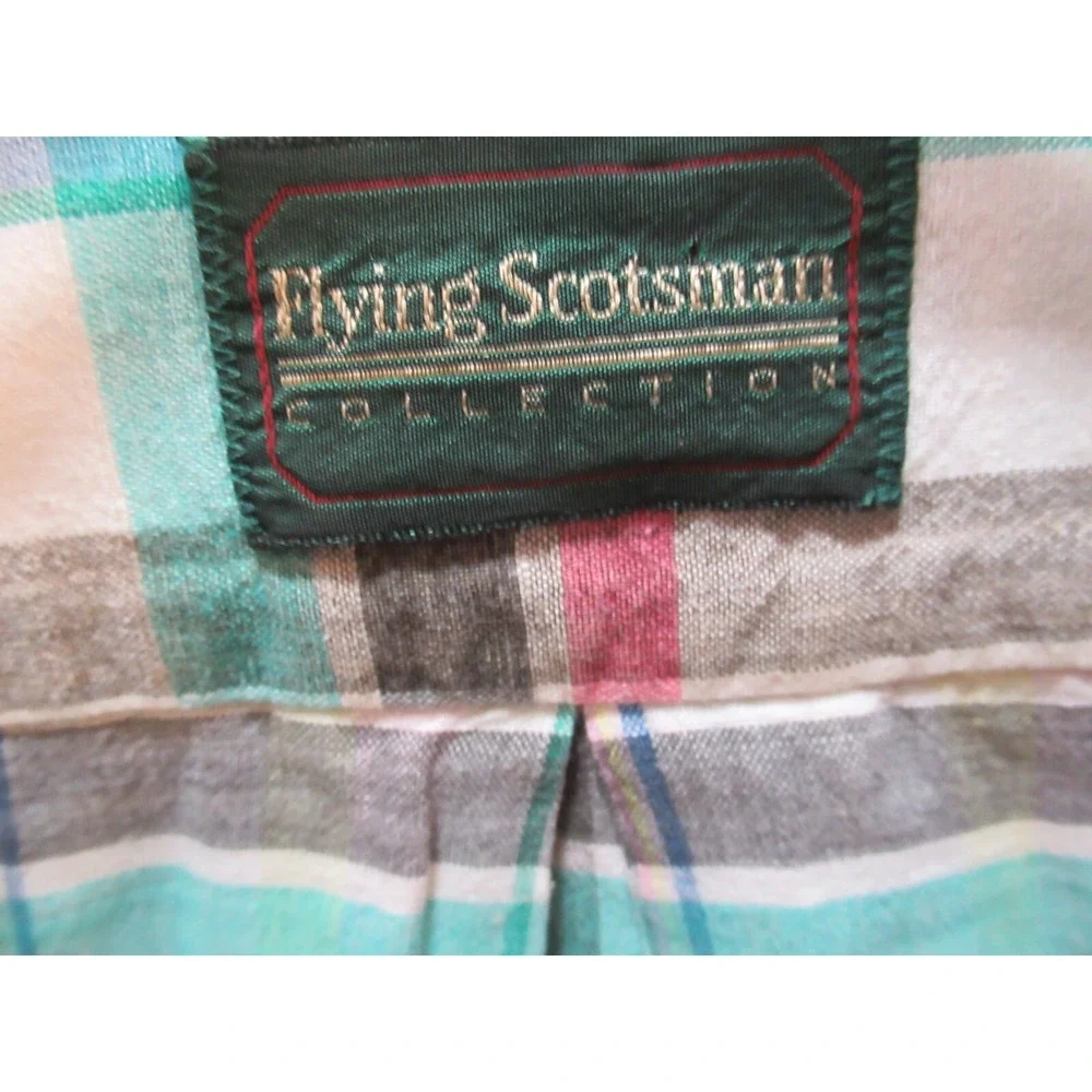 Vintage Flying Scotsman XL Made USA Short Sleeve Button Shirt plaid pink green - Picture 5 of 10